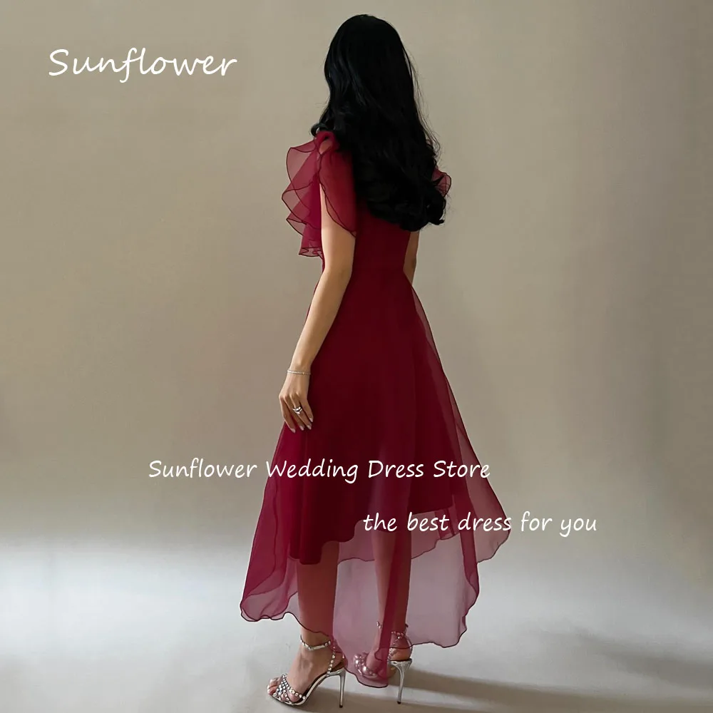 Sunflower gaun malam Formal kerah O, gaun pesta panjang sepergelangan kaki ramping Organza Arab Saudi, Gaun malam Formal A-LINE sederhana, merah