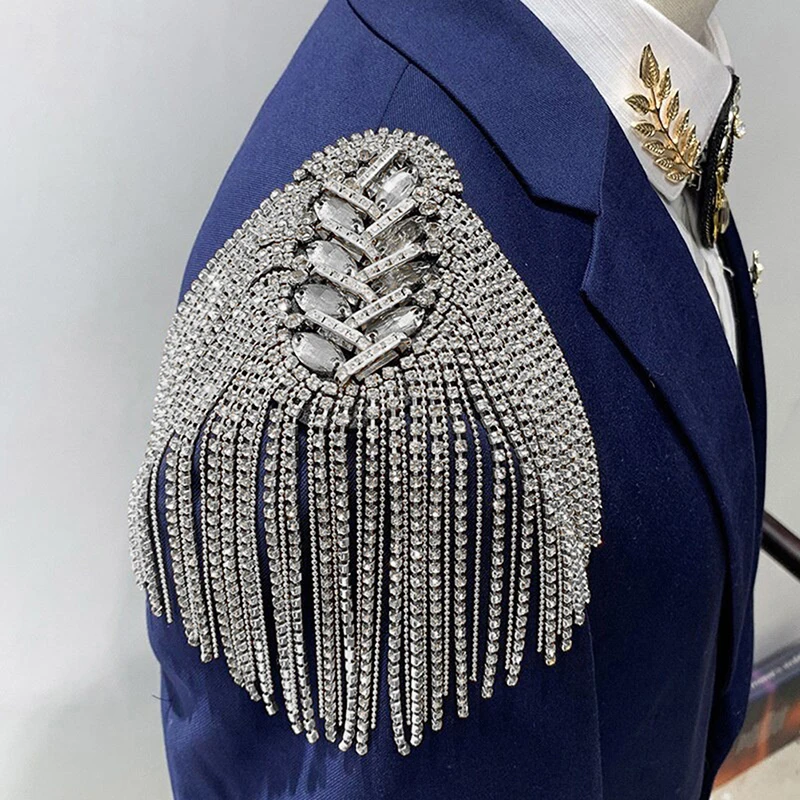 1PCS Fashion Handmade Shoulder Jewelry Tassel Rhinestones Epaulettes Clothing Accessories Brooch Epaulet Shoulder Brooches Gift