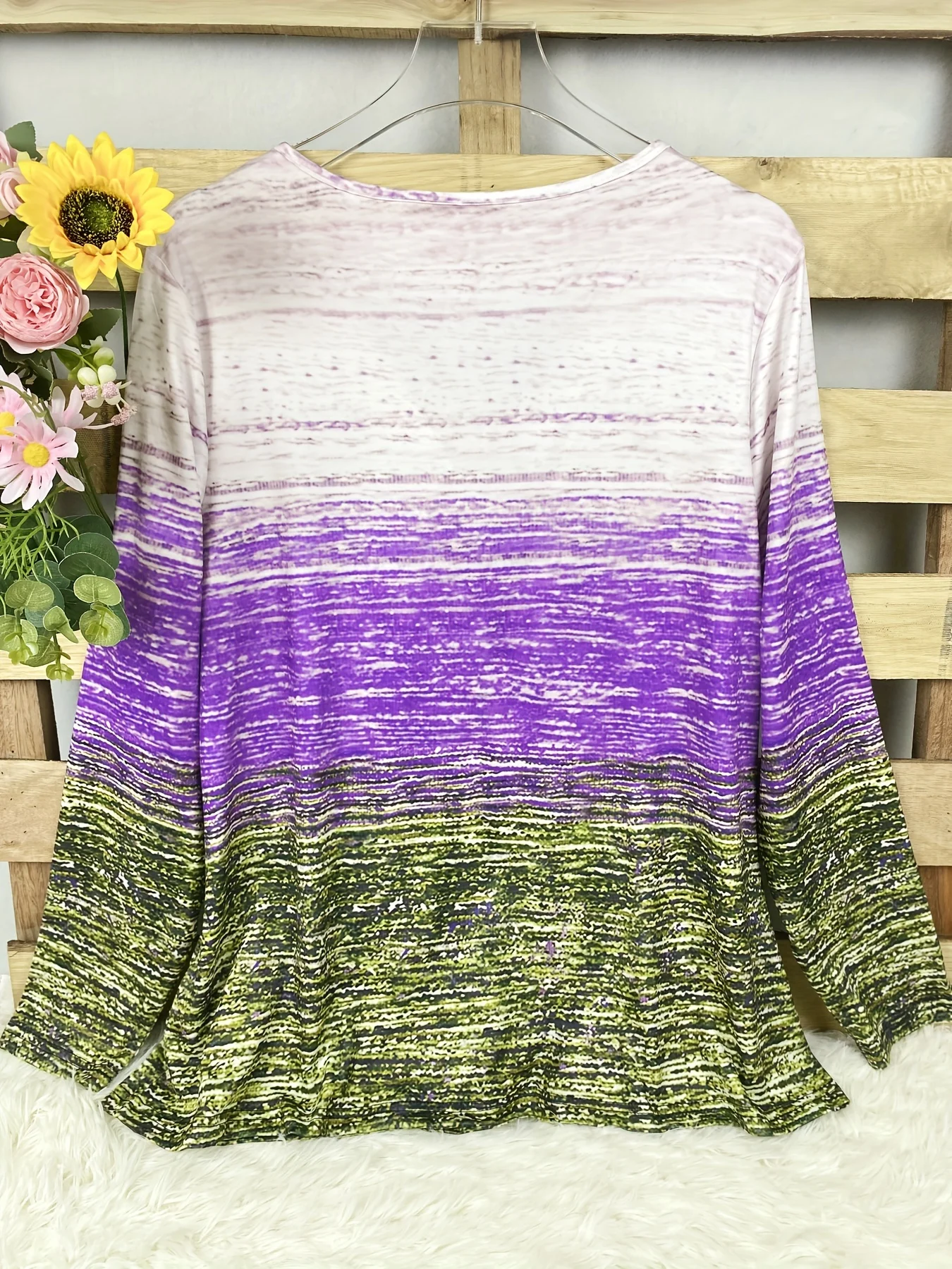 Plus Size Colorblock Gestreiftes T-Shirt Lässiges Rundhals-Langarm-T-Shirt Damen Plus Size Elegante Kleidung – Detail 9
