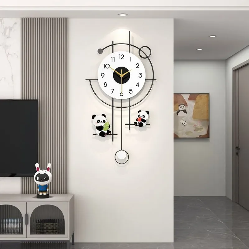 2025 New Simple Modern Light Luxury Panda Clock for Wall Living Room Silent No Punching Wall Hanging Creative Clock