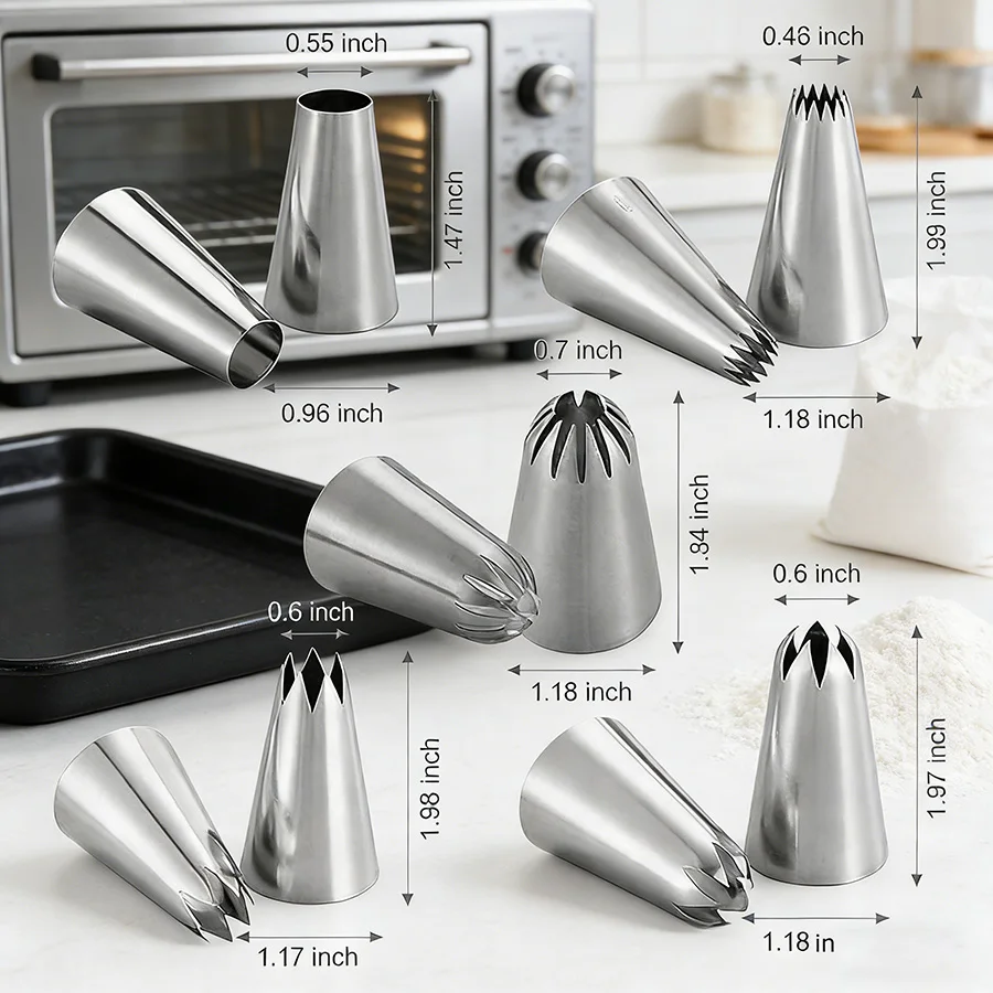 5Pcs Stainless Steel Icing Piping Nozzles Set, Cream Frosting Tips for Cake Dessert Biscuit Cupcake, Kitchen Baking Accessories - Detail 1
