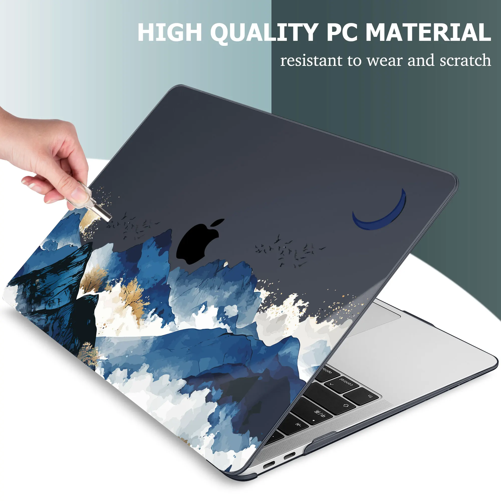 Blue Mountain Hard Print Hülle für MacBook 2024 M4 2023 M2 Air 15 13 Zoll A2941 A2681 Pro 13 Zoll Hülle A2338 14 Zoll A2779 A2442