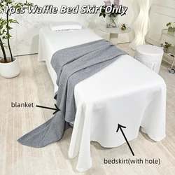 Knitted Waffle Solid Bedskirt for Beauty Salon 1pcs Massage Spa Table Bedcover Bedspread Anti-slip Bed Cover Sabanana with Hole