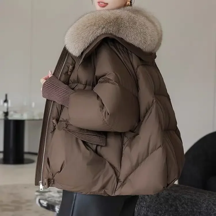 2024 novo inverno quente ganso para baixo jaquetas natural real gola de pele de raposa puffer jaquetas femininas grosso streetwear casacos