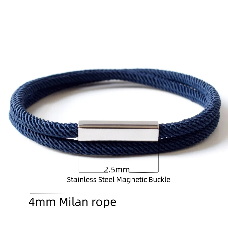New Design 2 Loop Milan Rope Chain Bracelets for Women Geometric Square Bar Stainless Steel Magnetic Buckle Bracelet Men Jewelry