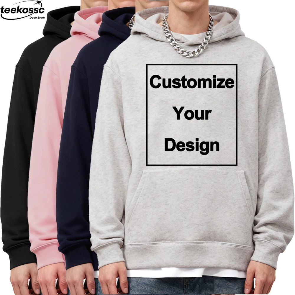 Novos hoodies personalizados de algodão dos homens diy logotipo/gráfico inverno velo quente pullovers jogging bolso moletom desportivo solto dos homens topos