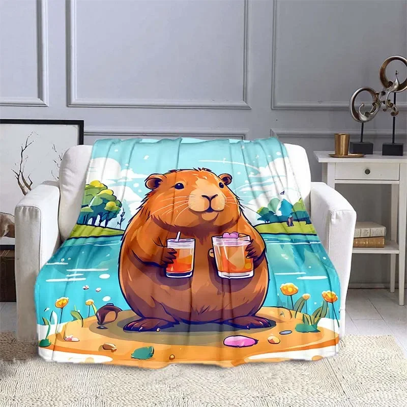 MINISO Capybara Printed Blanket Children Adult Blanket Soft and Warm Bedding for Bed Sofa Outdoor Travel Cover Blanket