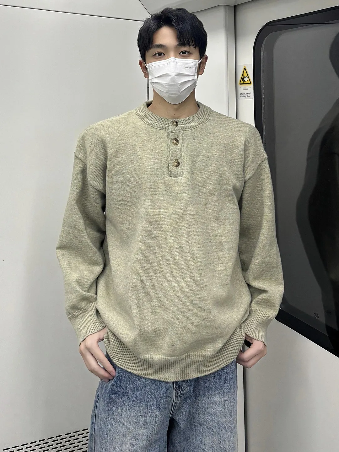 

Мужской трикотажный свитер-хенли Cleanfit для осени и зимы, желтый, свободный крой, комфортный трикотажный джемпер