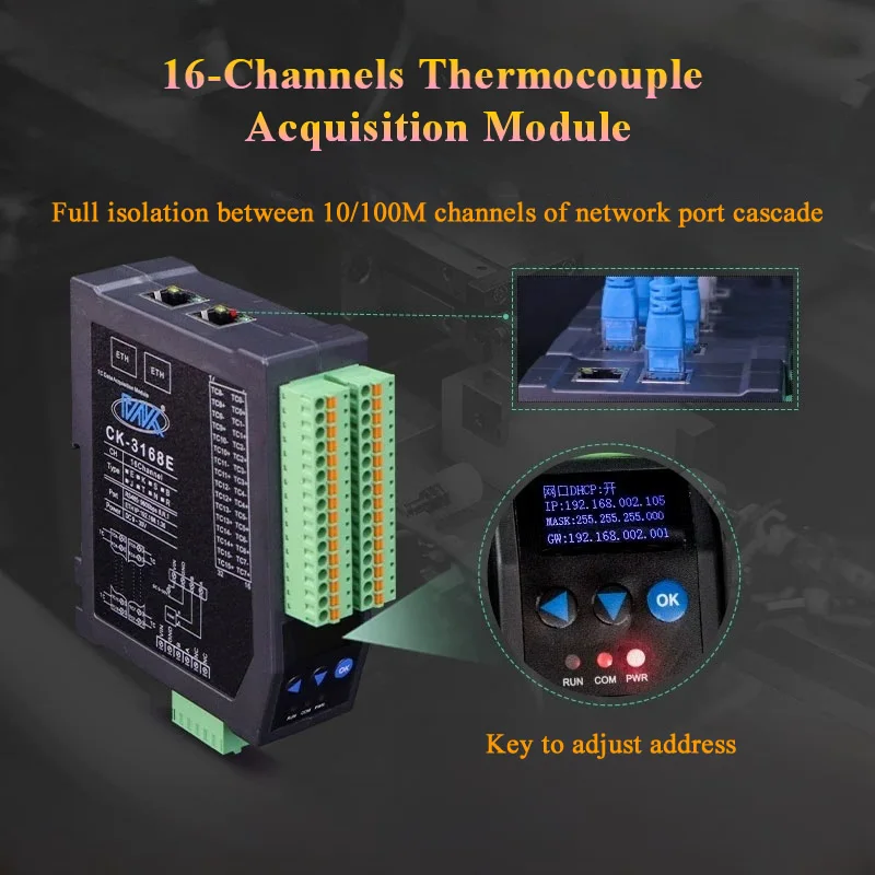 16-Channel Thermocouple Input Module RS485 Ethernet Modbus TCP