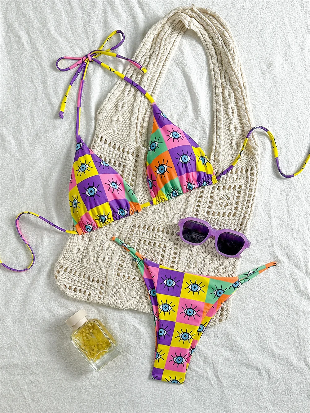 الفقرة برايا الملونة المطبوعة الرسن ملابس السباحة البرازيلي بيكيني مجموعات 2025 مثير ضمادة النساء ملابس السباحة Biquini انقسام ثوب السباحة #4