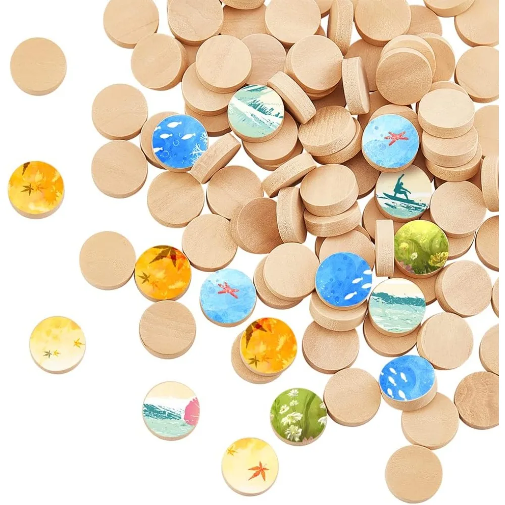 200Pcs 0.6 Inch Natural Beech Wood Slices Unfinished Round Wooden Discs Small Wooden Circles Wooden Tag Unfinished Round Wood