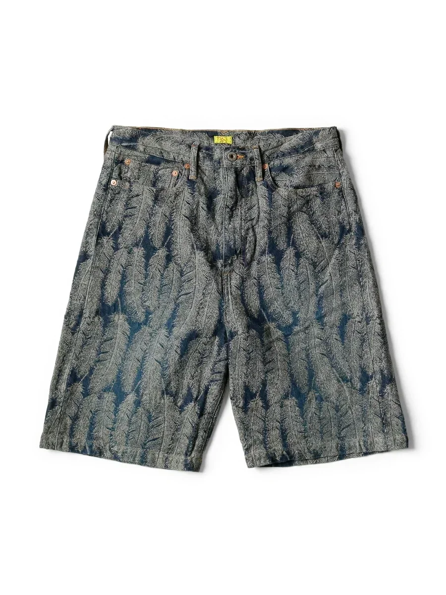 

New Arrival Feather Short Pants for Men Cotton Clothing Summer Blue Denim Shorts Non Kapital