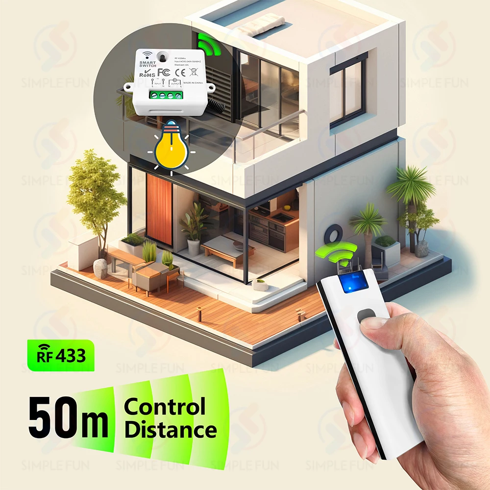Mini interruttore della luce del telecomando Wireless 433MHz, trasmettitore 1/2/3/4 Gang 50m, modulo relè RF 110V 220V 10A, per ventola a LED ON OFF