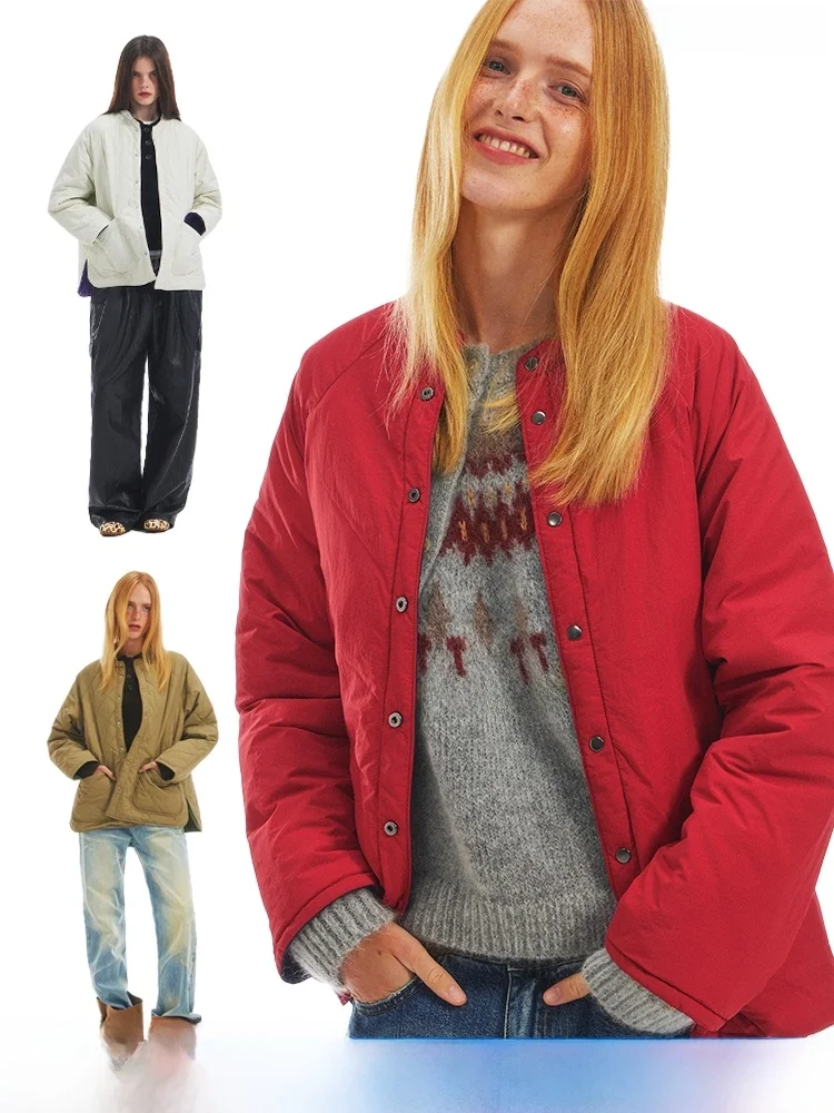 

DNT Ретро-дизайн, свободная куртка двустороннего ношения из хлопка, с ромбовидным узором, новая осенне-зимняя женская модная прямая куртка