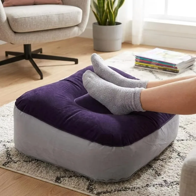 Travel Foot Rest Inflatable Footrest Portable Leg Support Cushion Soft Flocked PVC Air Pillow for Airplane Train Camping Office