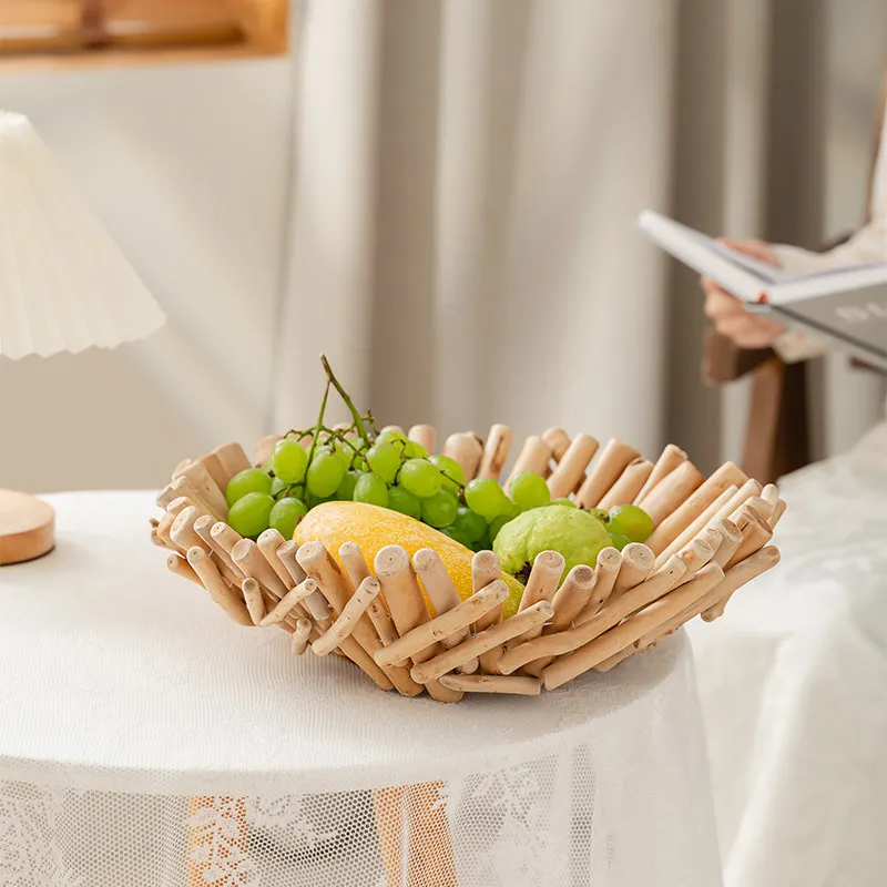 Solid wood fruit snack plate, living room home Nordic simple handmade desktop chess and card table tea table fruit basket fruit
