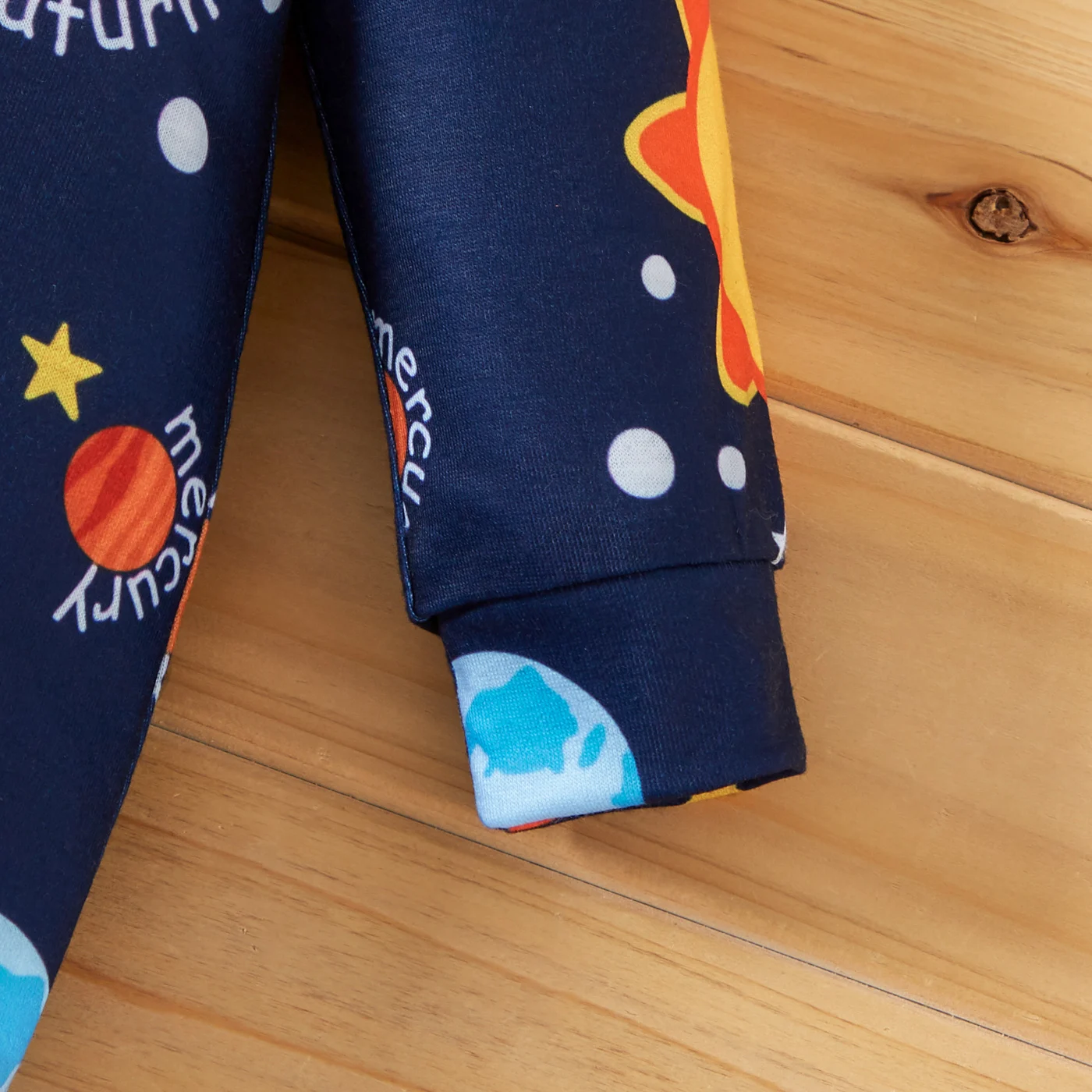 PatPat Baby Boy All Over Solar System Planets and Letter Print Dark Blue Long-sleeve Jumpsuit Soft and Comfortable