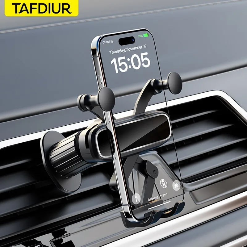 1 piece of ABS material black gravity car phone holder, gravity-sensing car air vent mount, stable and not prone to shaking, easy and simple to install, universal car navigation phone holder