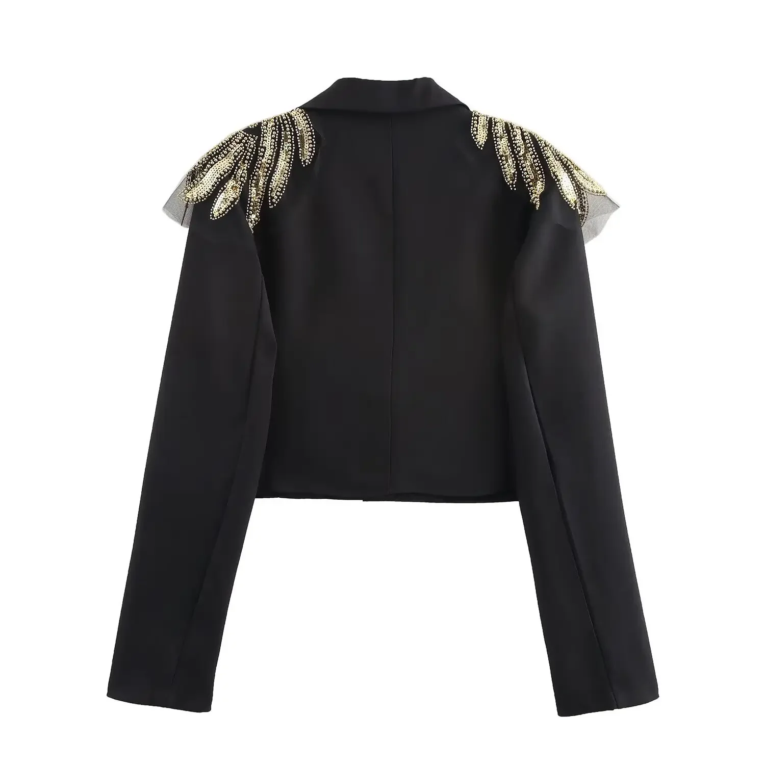 Pop Fashionable Spring Luxury Exquisite Sequined Beaded Black Jacket Work Office Lady One Button Blazer Coat