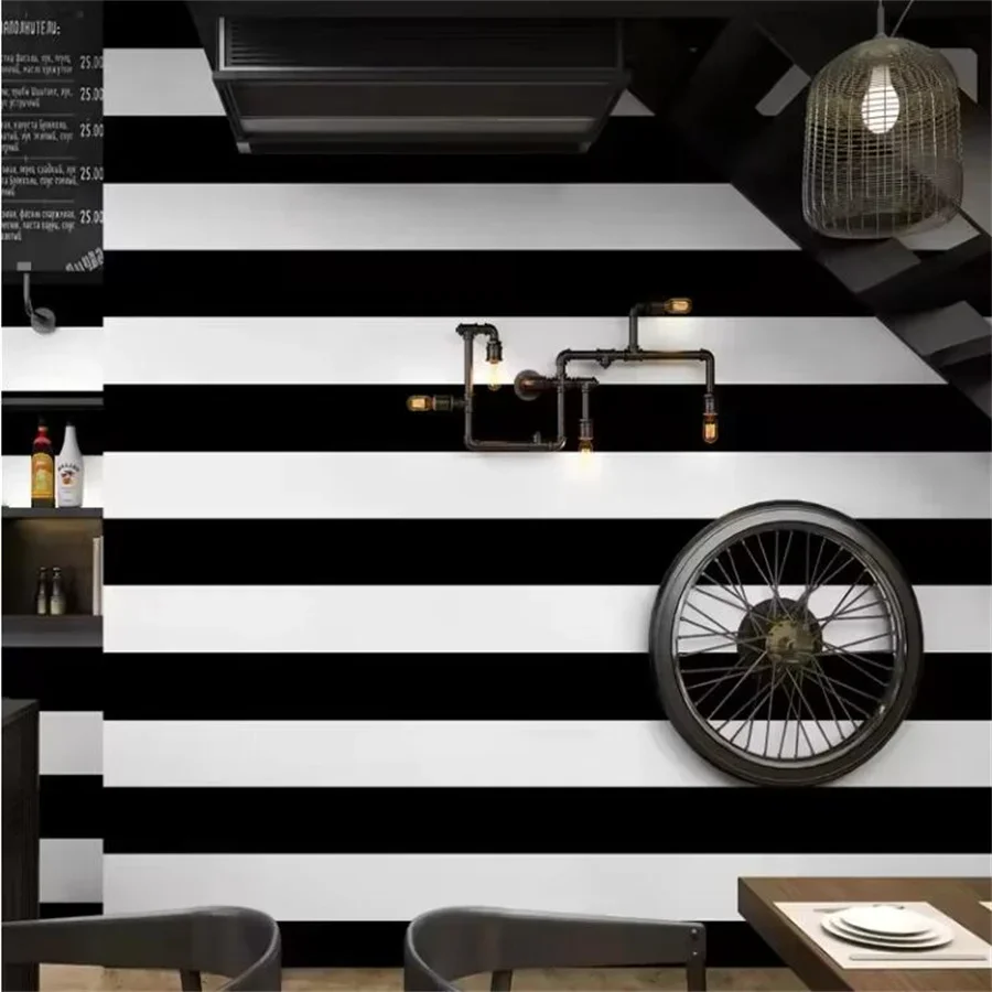 Black and white vertical stripe wallpaper modern simple living room bedroom Cafe Restaurant clothing store TV background wall