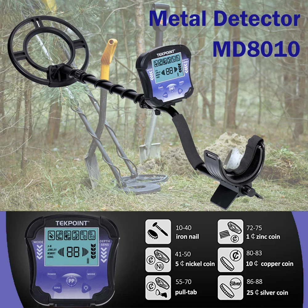 MD8010 Portable Underground Metal Detector, High Accuracy Adjustable Treasure Hunter, Gold & Metal Finder
