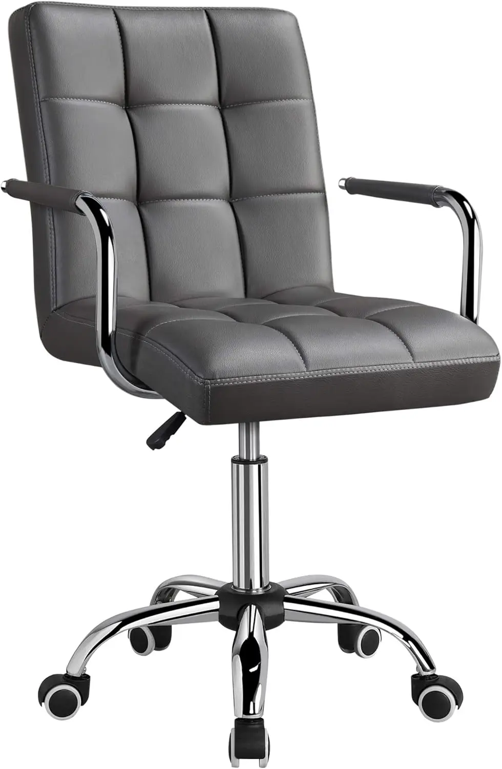 

Mid Back Desk Chair, PU Leather Office Task Chair with Armrests/Large Seat, Adjustable Chair with Wheels, Grey Folding chair