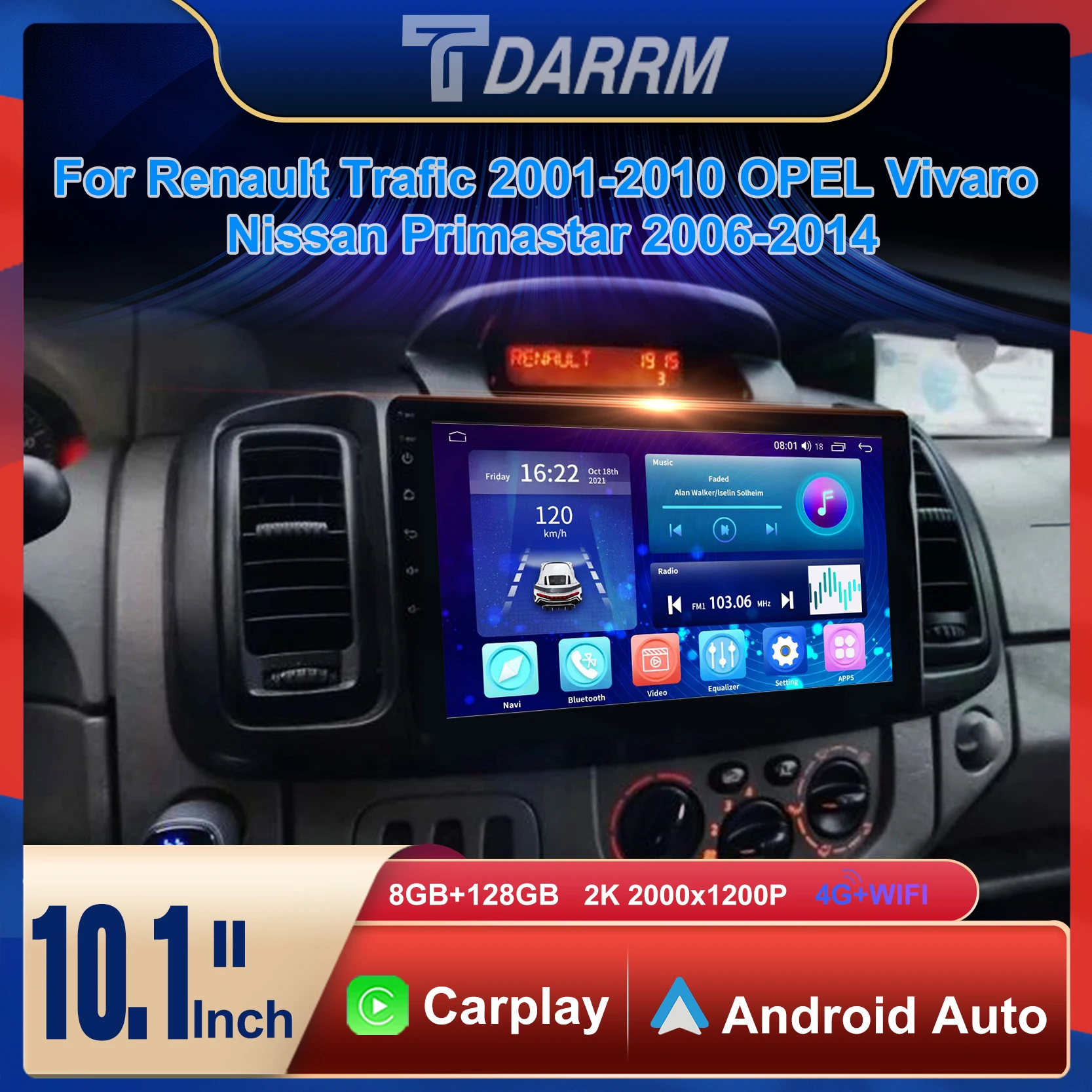 

For Renault Trafic 2001-2010 OPEL Vivaro/Nissan Primastar 2006-2014 Car Screen Radio Multimedia Screen Carplay Navigation Player