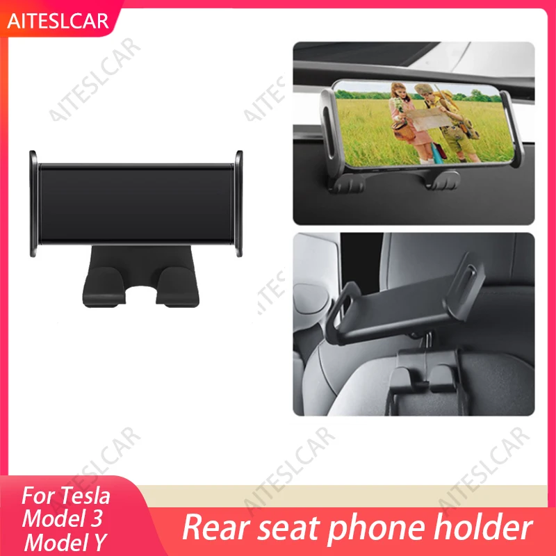 

Держатель телефона на заднем сиденье Tesla Model 3/Y с 2 крючками на 360 градусов ° Поворотная подставка для автоматического подголовника, кронштейн для планшетного ПК iPad Mini
