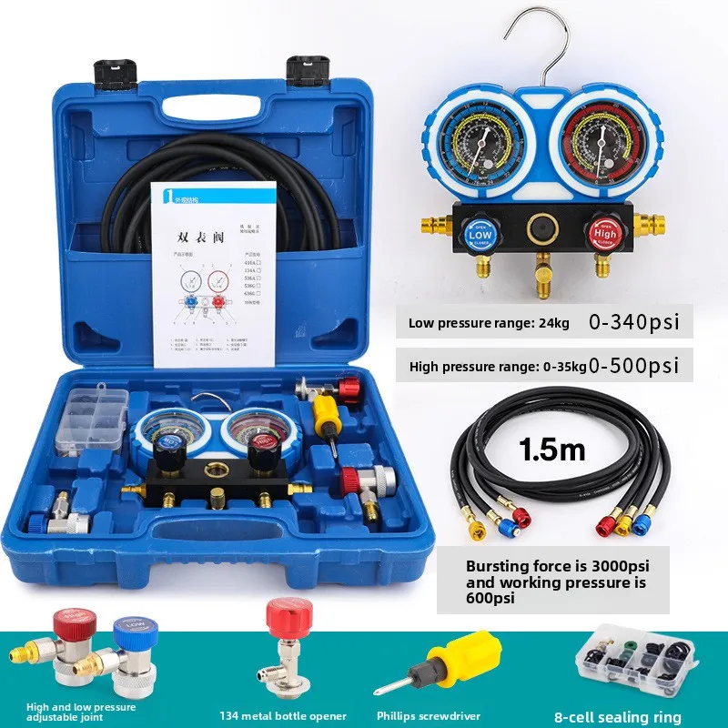 Manómetro Universal para Refrigerante de Aire Acondicionado, Dial HP&LP para R134a R22 R410A, Herramienta de Carga para Aire Acondicionado de Coche y Hogar