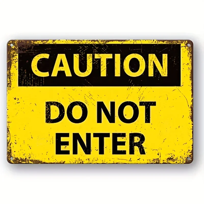 Vintage Metal Warning Tin Sign, Caution Enter At Your Own Risk/ Slippery Shen Wet/Do Not Enter,Room Home Restaurant Garage Decor