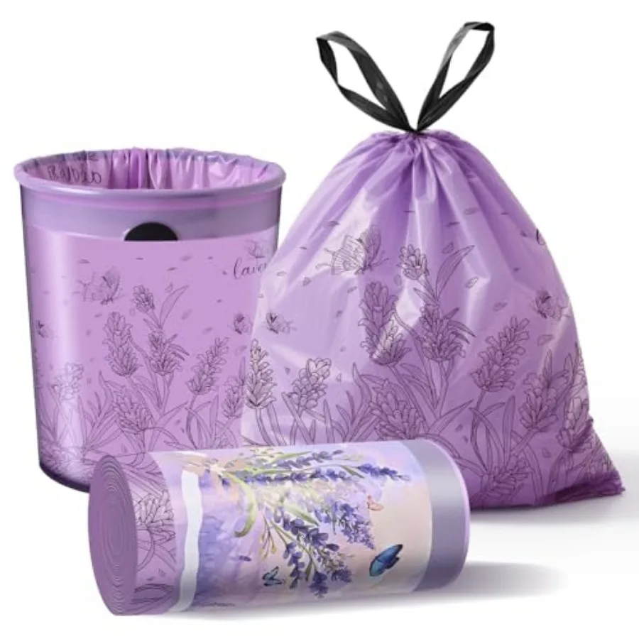 

Lavender Scented Small Garbage Bags, Trash Bags 4 gallon Drawstring For Bathroom, Office, Bedroom, Car, Suitable for 2-4 gallon