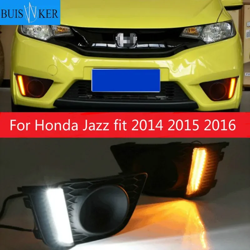 

1set LED DRL Daytime Running Lights Daylight LED DRL fog lamp with turn signal for Honda Jazz fit 2014 2015 2016