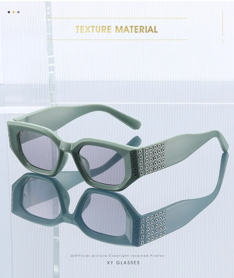 2026 Kleine Rechteckige Sonnenbrille für Damen mit Kreisverzierung, Europäischer Hip-Hop-Stil, Modische Straßenmode, UV400-Schutz – Detail 2