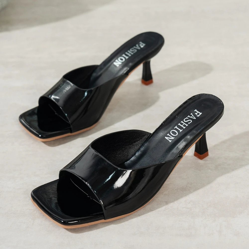 Damen High Heel Sandalen Sommer Neuer Stil Mode Eckige Spitze Offene Zehen Elegante Lässige Bequeme Schwarze High Heel Sandalen
