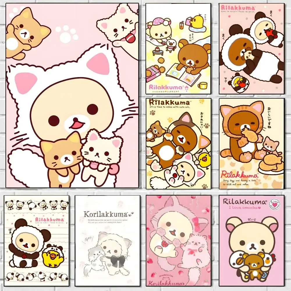 Cute Cartoon R-rilakkuma Painting Calligraphy Durable Canvas Poster Wall Hanging Home interior decoration art mural Gift