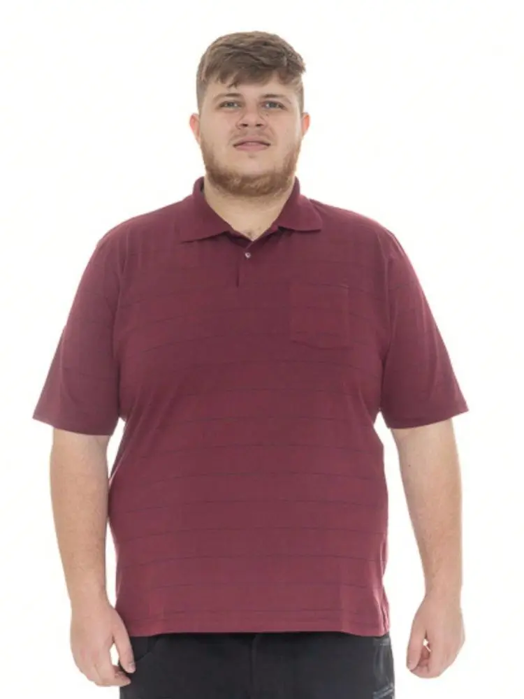 Plus Size Striped Wine Polo Shirt