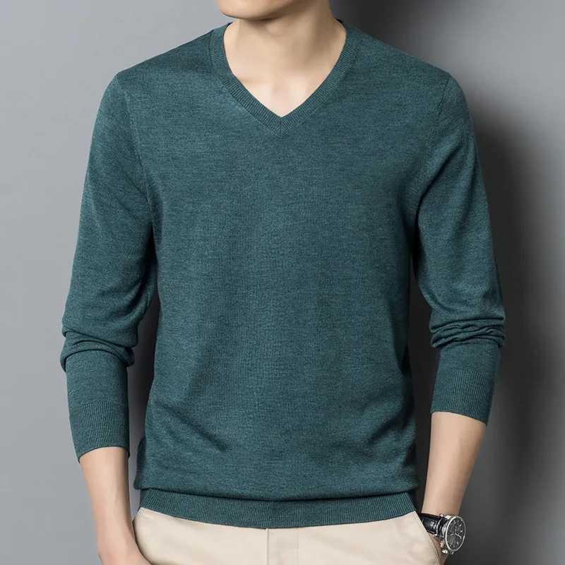 

Men's Autumn Winter V-neck Sweater New Slim Fitting Fashionable Solid Color Knit Shirt Casual Versatile Base A127