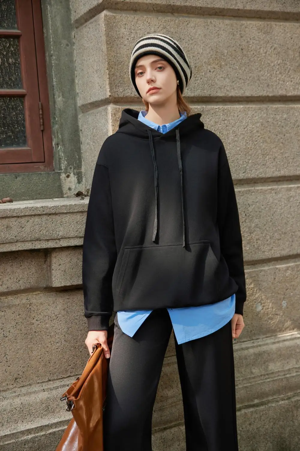 Men Women Basic Plain Pullover Hoodie Solid Colour Full Long Sleeve Kangaroo Pocket Loose Fit Hooded Sweatshirt Outer Layer Cott
