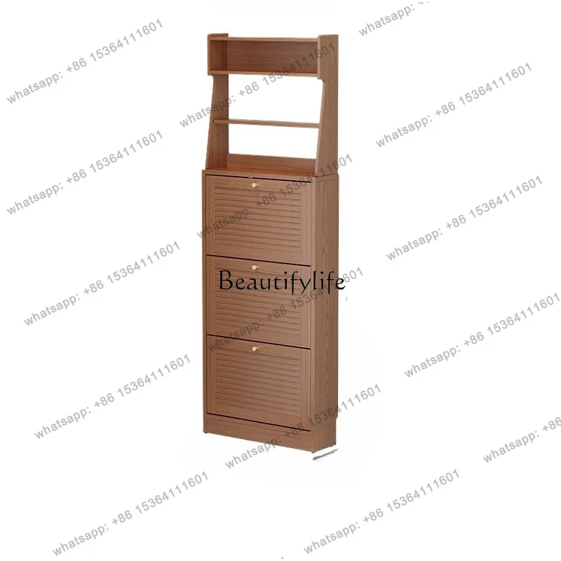 LX Solid Wood Ultra-thin Tipping Bucket Shoe Cabinet Rack Household Door Entrance Cabinet