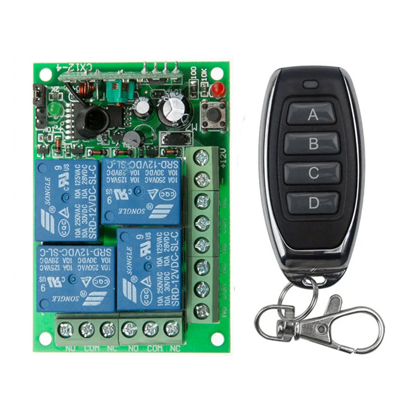 

Universal DC 12V 24V 10A Relay 4CH 4 CH Wireless RF Remote Control Switch Transmitter+Receiver Module,315 / 433 MHz Garage Doors