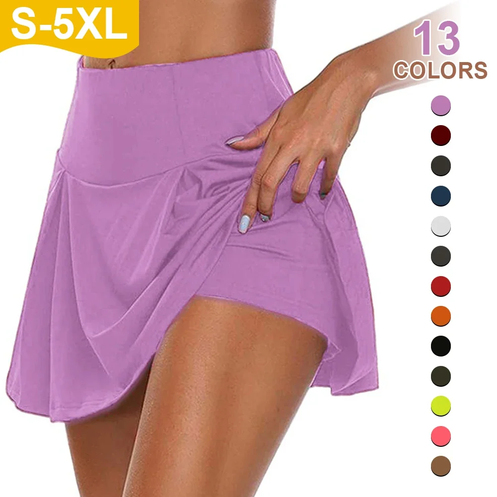 Women Sports Tennis Dance Fitness Quick Drying Solid Female Tennis Running Skort  Active Athletic Yoga Fitness Shorts Skirts