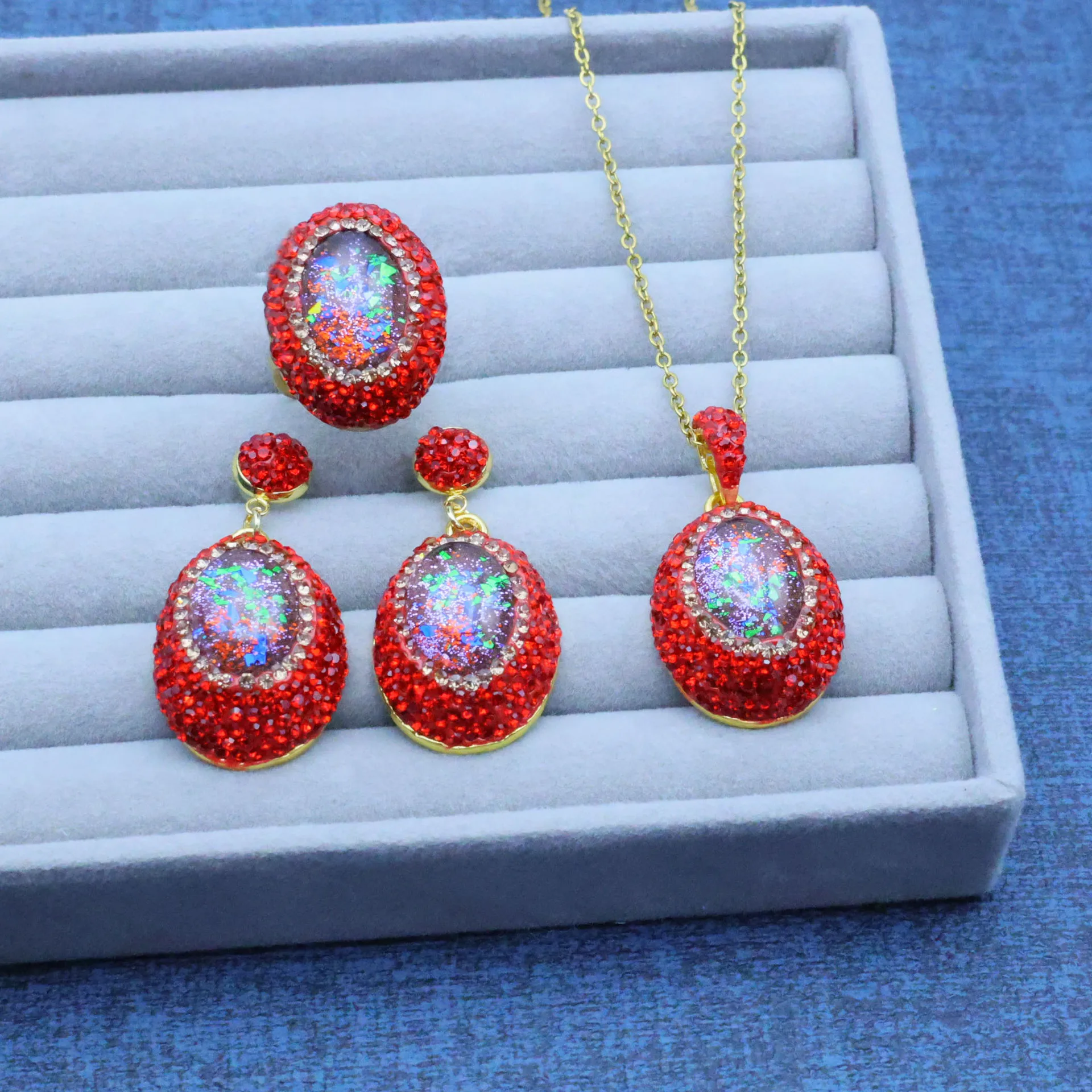 New original handmade design crystal diamond oval red starry sky colorful high sense light medieval light luxury hand