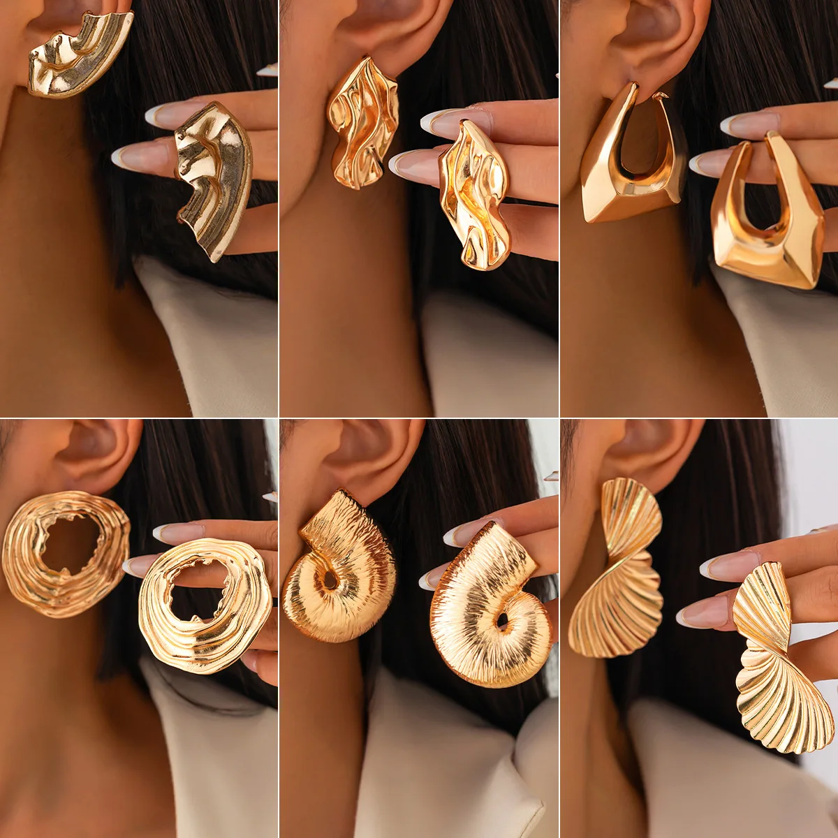Stud Earrings Fan Shape Irregular Seashell Ruffle Design Antique Bronze Alloy Lightweight Comfortable Stylish for Women Work