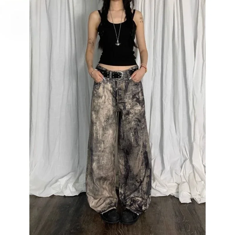 

American Summer High Street Men and Women Trendy Personalized Printed Straight leg Jeans Couple Loose Harajuku Casual Pants y2k