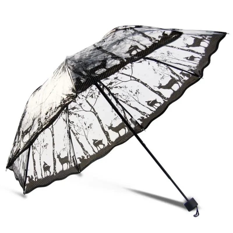 Creative Transparent Long-handle Rain Umbrella Ultra Light Kids Women Parasol Sunny Umbrella Semi-automatic Princess