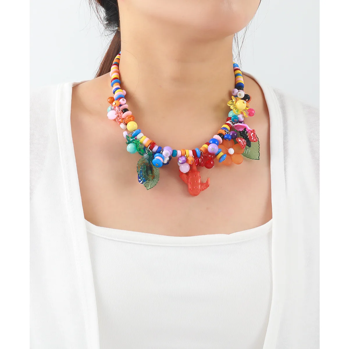 Collar de caracol de cactus con hojas de flores tejidas a mano, empalme de color de marca grande exagerada