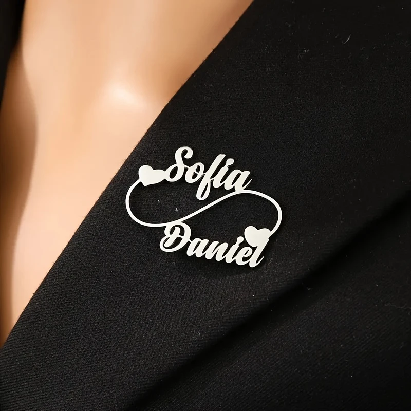 Custom Infinity Love Name Brooch Personalized Couple Romantic Wedding Nameplate 304L Stainless Steel Groom And Best Man Brooch