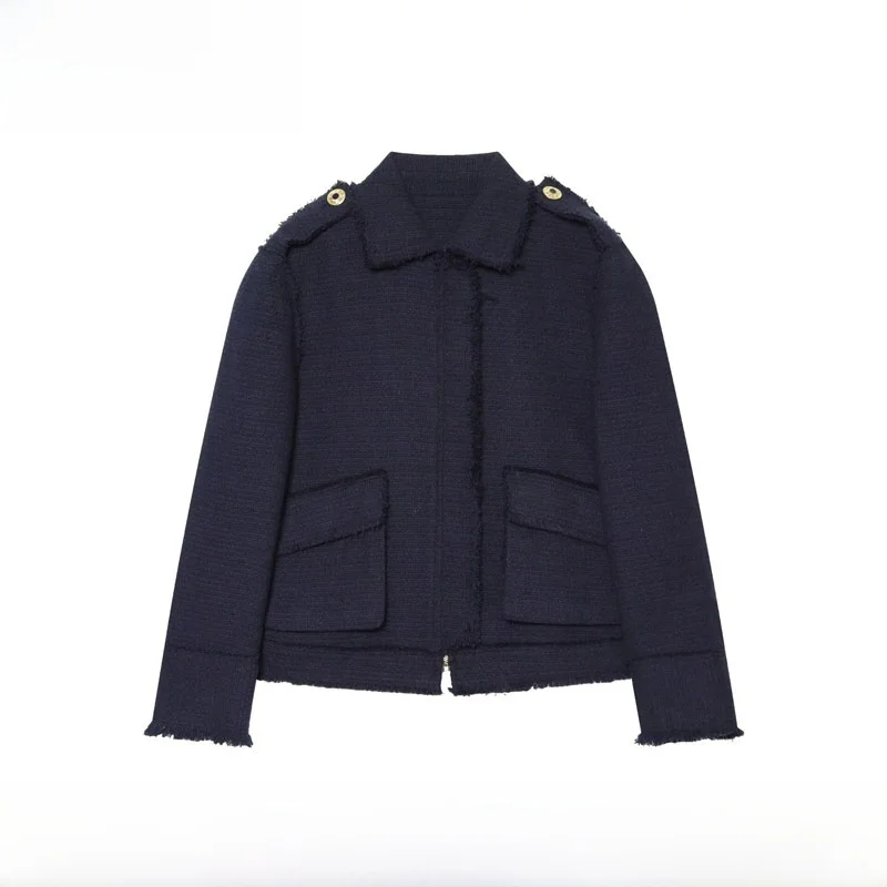 Early Autumn New Arrival Women's Fashion Simplicity ZR Style Pocket Decorated Outerwear Polyester Fiber Long Sleeve Short Coat