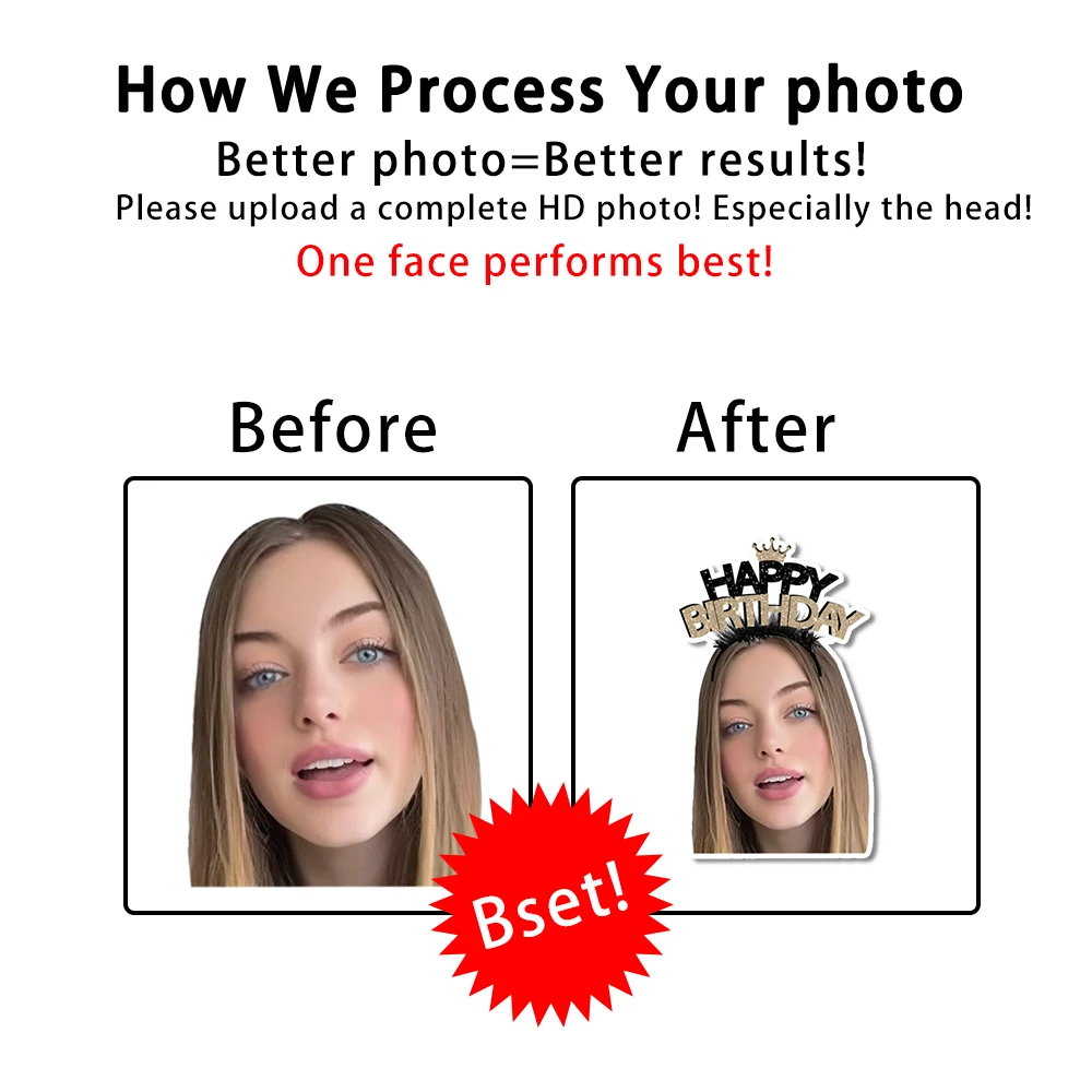 8/16pcs Custom Happy Birthday Party Banner Decorations Personalized Face photo with Birthday Crown Design Banner Party Gifts