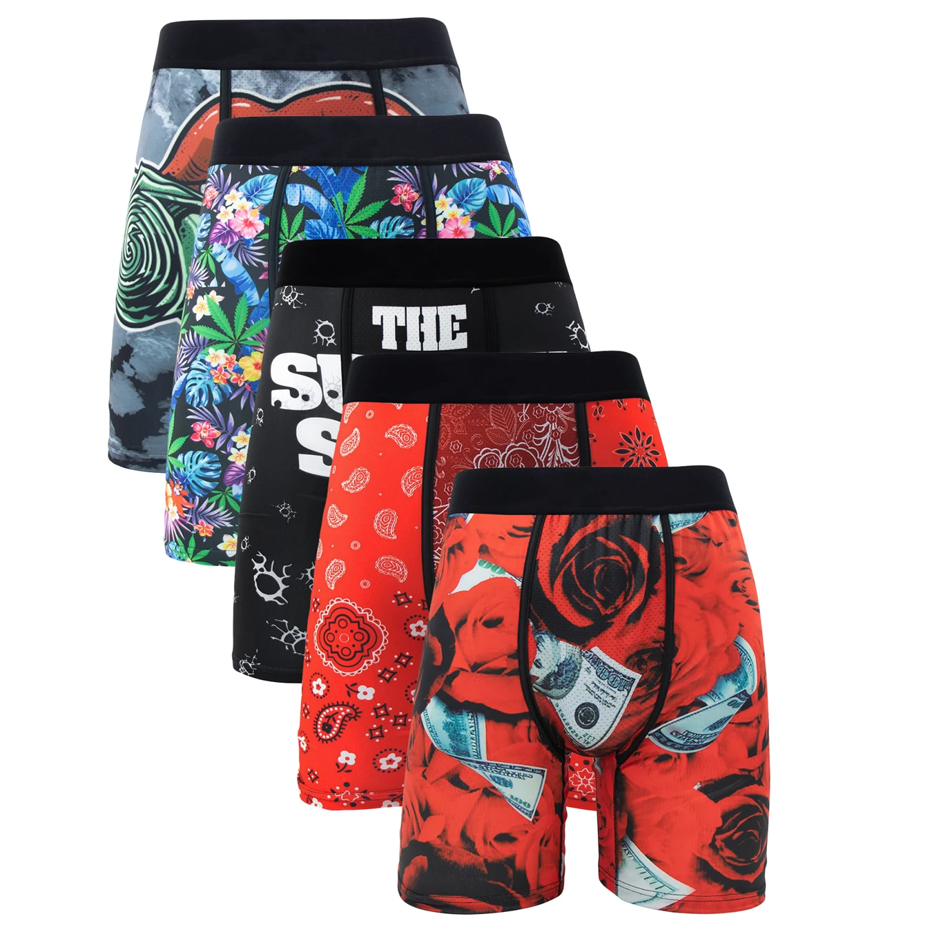 5Pcs Sexy Men's Panties Set Summer Breathable Men Underwear Boxers Fashion Print Underpants Male Plus Size Man Boxers Trunks